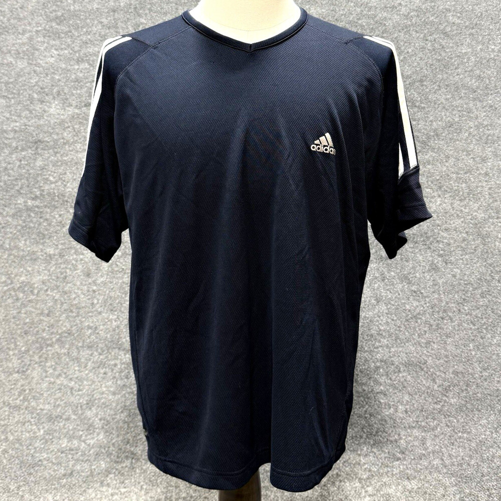 Adidas ClimaLite Mens Black 3 Stripe V Neck Short Sleeve Soccer Jersey Shirt